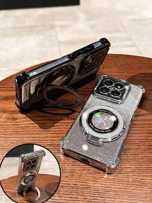 Luxury Electroplated Silver Edge Soft TPU Bumper Shockproof Phone Case With Built-In Rhinestone Paper + Foldable Wireless Charging Stand, Compatible With IPhone 17 Pro Max, 17 Pro, 16 Pro Max, 16 Pro, 15 Pro Max, 14 Pro Max, 13, 12, 11, XS Max, 11 Pro Max, Galaxy S26 Ultra, S26, S25 Ultra, S24 Ultra, S23 FE, S22, Honor 500, 400 Pro, Mate 80, Pura 80, 17 Pro Max, 17 Pro, 17, 15 Pro Max - Multicolor - View 3