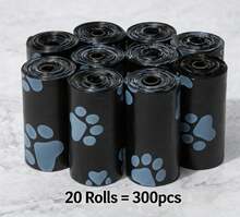 PETSIN 300 个/20 卷加厚狗屎袋，宠物垃圾袋防漏，适合带狗户外散步（包含 20/10/1 容量的所有规格） - 黑色 - 查看 12