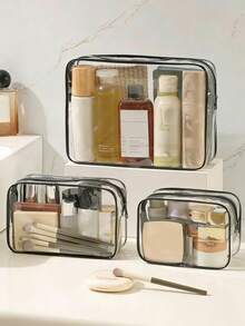 3pcs/Set High Quality PVC Makeup Bag, Suitable For Women And Girls, Large Capacity Travel Toiletry Organizer Bag With Zipper Closure, Lightweight, Fade-Resistant And Easy To Clean, Transparent PVC Makeup Bag, Beauty Products Storage Bag, Large Plastic Tote Travel Makeup Bag, Waterproof Handbag, Outdoor Travel Business Waterproof Dustproof Toiletry Cosmetic Organizer Bag, Gift, Convenient Waterproof Zipper Plastic Bag Toiletry Bag Make Up Bag - Multicolor - View 14