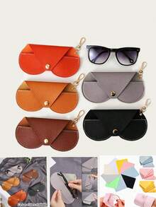 1pc Portable Foldable PU Glasses Case, Fashion Glasses Storage Box With Hanger, Simple Waterproof Eyeglasses Holder, Travel Fashion Glasses Protective Case With Microfiber Cleaning Cloth, Suitable For Men, Women, Outdoor, Travel, Home, Office - Multicolor - View 2