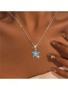 925纯银锆石海星贝壳项链，时尚独特的设计，适合女性在海滩、夏季度假、宴会、派对、婚礼、生日、节日等各种场合佩戴，也可作为礼物赠送。 - 銀色 - 查看 10