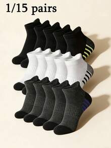 1/15 Pairs Men's Solid Color Short Socks - Minimalist Casual Comfortable Soft - Suitable For Daily Wear, Sports, Home - All Seasons - Multicolor - View 1