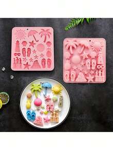 1个夏季海滩主题硅胶模具 - 适用于树脂、粘土和DIY手工制作，带有可爱的太阳、阳伞、人字拖和海洋图案，手工工艺材料 - 查看 4