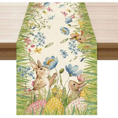 1件装兔子鸡蛋花复活节桌旗 春季家居餐桌厨房派对节日装饰 33.08 x 182.88 厘米