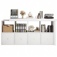 Corner Table With 360° Swivel Top, Can Be Positioned L-Shaped Or Straight, Made Of MDF (Medium Density Fiberboard), Reinforced 4 Cm Tabletop And Legs, With 4 Compartments And 4 Drawers, White, Adjustable, Can Be Used As A Desk Or Computer Desk - 查看 3
