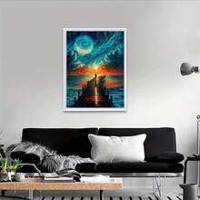 1幅2D DIY钻石画，梦幻星空海滨步道，钻石艺术风景画，手工装饰画，适用于客厅或卧室，是节日礼物的完美之选。 - 查看 6