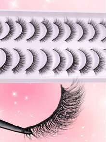 10对柔软蓬松8D全睫毛，手工弯曲，自然延长眼尾，3D加厚，瞬间拉长眼型，放大双眼妆容配件 - 查看 3