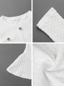 Unadoll Women's Spring Round Neck Winter Set, Faux Pocket, Button Decor, Elegant Dress, Suitable For Party, Date, Birthday, Gathering, Commute, Dinner, Valentine's Day And Other Occasions White - White - View 11