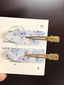 4入組粉色花卉防皺髮夾，可愛水墨花紋不彎曲髮夾，復古髮飾，適合女性日常配戴 - 查看 3