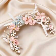 Elegant Pink Ceramic Flower Headband With Bow, Bridal Wedding Hair Accessory - Pink - View 8