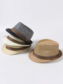 1 buah Topi Jerami Bohemian Warna Polos, Topi Anyaman Dekoratif Pelindung UV, Aksesori Fashion Serbaguna untuk Pria dan Wanita, Sepanjang Musim - topi jerami - View 5
