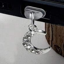 1/3pcs Moon Shaped Rhinestone Phone Dust Plug, Universal Phone Dust Plug Pendant Accessory - Silver - View 1