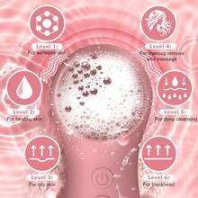 Silicone Electric Facial Cleansing Brush With 6 Speeds, Waterproof - Black - View 11