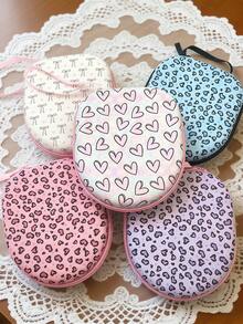 1pc EVA Material Leopard Print Heart-Shaped Headphone Storage Case, Creative Print, Large Capacity Shockproof Multifunctional Electronics & Digital Accessories Organizer Box - Multicolor - View 4