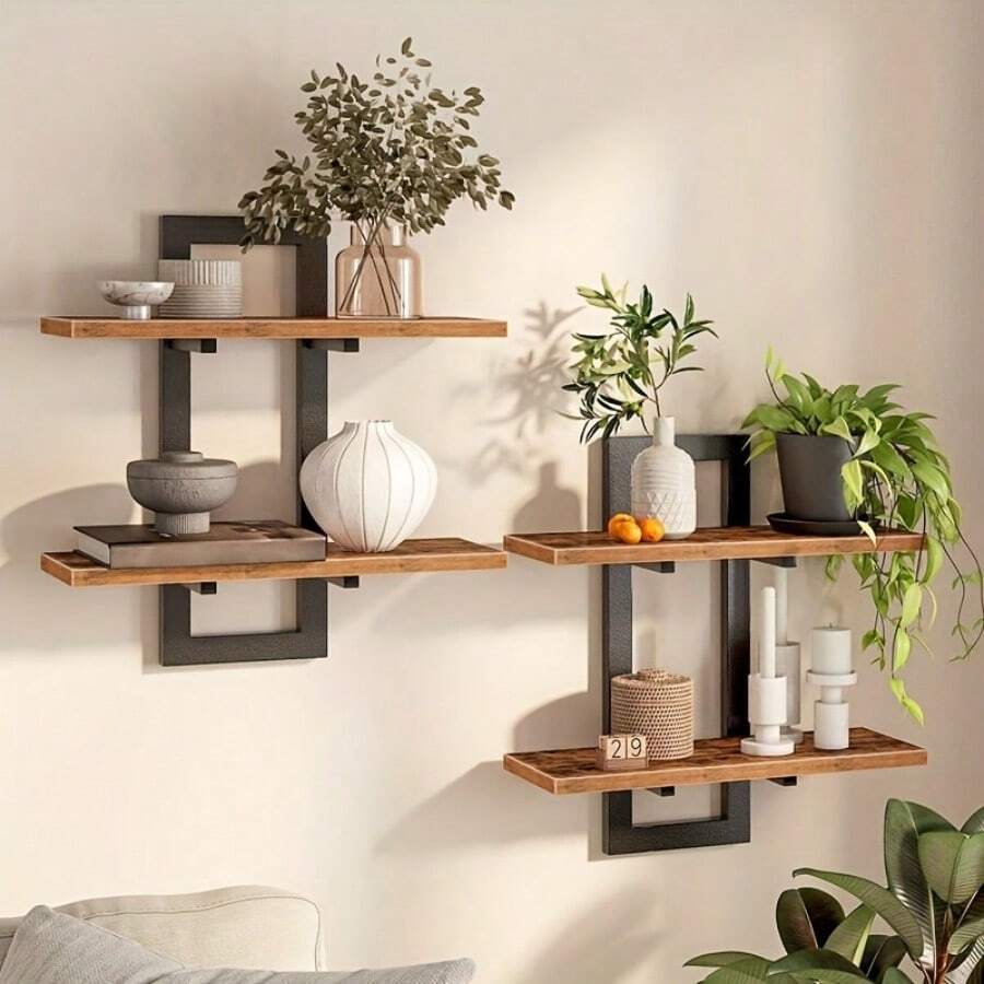 Bathroom Storage Rack, Kitchen And Living Room Wall-Mounted Partition, Solid Wood Hanging Wall Storage Rack, Wooden Floating Shelf - Multicolor - View 1