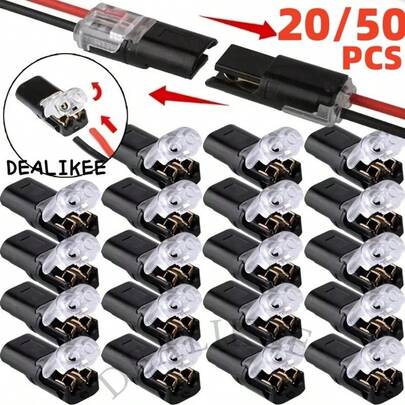 10/20/50pcs Dual-Wire Connector, 2 Pin 2 Port, PVC Insulation, Copper Contact Material, Quick Connect Terminal, Non-Energized Power Mode, With Locking Clip, For LED String Connection