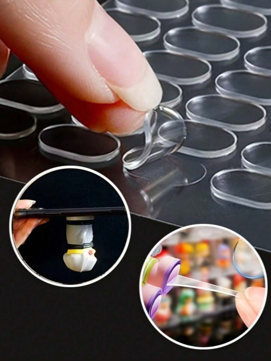 240pcs (3 Sheets) Double-Sided Removable Transparent Nano Double-Sided Tape, Waterproof Reusable, Suitable For Posters And Museum Displays, Easy To Tear And Stick, Back To School Season - Clear Oval - View 1