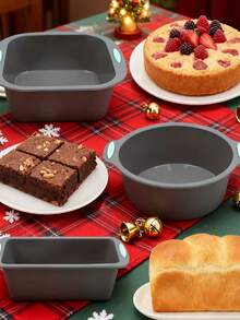 3件套不粘迷你蛋糕模具，包括6英寸圆形、方形和吐司形硅胶模具。不粘DIY模具，适用于小型烤箱和迷你空气炸锅。 - 純色 - 查看 4