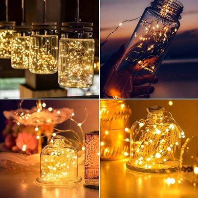 1pc 50/100/200 LED 7/12/22M 8 Modes Solar Powered Copper Wire Fairy String Lights, Outdoor Activities, Camping, Garden, Tent Decor, Atmosphere Lights