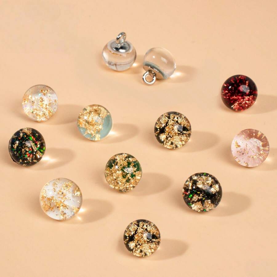 10/24 Pcs 10x12mm Glossy Bright-Color Foil Button Beads, DIY Craft Clothing Decoration Buttons, Suitable For Chinese Cheongsam, Hanfu, Sweaters, Cardigans, Shirts Sewing Accessories