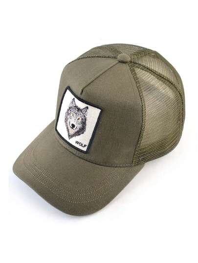 1 pieza Gorra de béisbol ajustable con bordado de lobo unisex, gorra de camionero para deportes al aire libre, primavera/verano