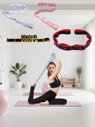 1条8环印花瑜伽拉伸带，瑜伽阻力带，肩背健身阻力带，肌肉拉伸阻力带，适合男女室内/室外舞蹈、普拉提、拉伸运动、身体放松、腿部拉伸；瑜伽配件；瑜伽、体操、锻炼、普拉提器材、健身器材、健身用品。