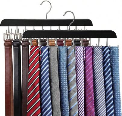 2-Pack Closet Organizer: 40 Hooks, 360° Swivel, Foldable Tie & Belt Hanger, Space Saving Design, Black