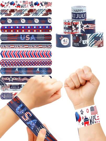 12/6pcs American Independence Day Commemorative Gift Set - Patriotic Party Favors, Red White Blue Bracelets And Button Bracelets, Honoring Veterans, 250th Anniversary American Patriotic Accessory Gifts