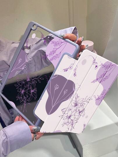 Ốp lưng trong suốt bằng acrylic in hình hoa ly hoạt hình dễ thương, chống sốc, phù hợp với iPad thế hệ thứ 7, 8, 10 (10.2 inch), có khe cắm bút cảm ứng, hỗ trợ chức năng bật/tắt màn hình, là món quà lý tưởng.