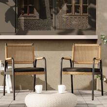 Conjunto de sillas de comedor para exteriores duraderas, 2 sillones de mimbre y ratán para todo tipo de clima con cojines, estructura de metal, cómodos asientos de jardín - 1 pieza - Negro - Ver 6