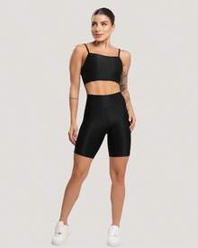 Women's Premium Ribbed Fitness Set: Top And Shorts With Pockets, Glittery Finish, For Cyclists - 黑色 - 查看 2