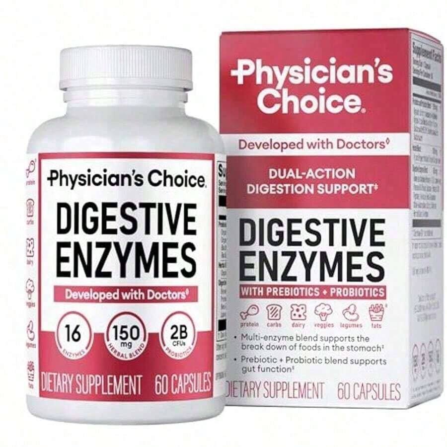 Multi Enzymes Digestive Supplement With Probiotics - Organic Prebiotics, 16 Enzymes For All Diets, Bloating & Meal Discomfort Relief, Vegan 60 Capsules, Adult Gut Health Support - 1 mặt hàng - Xem 1