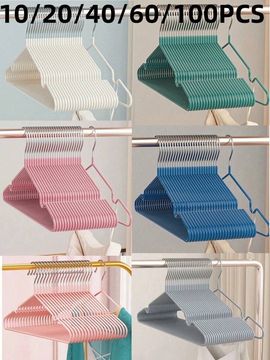 20-100pcs Durable Non-Slip Metal Hangers With Anti-Slip Grooves And Plastic Hooks. Fashionable Closet Organizer Tools For Home And Laundry Room Use. Stylish Design, Sturdy Structure, Space-Saving.