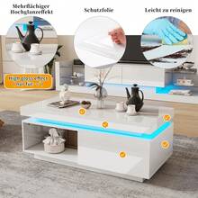 Modern Sofa Table With LED Lighting, Dimensions 100*50*40.3 Cm: Elegant Table With Drawers, Load Capacity Of 50 Kg. - 白色 - 查看 4