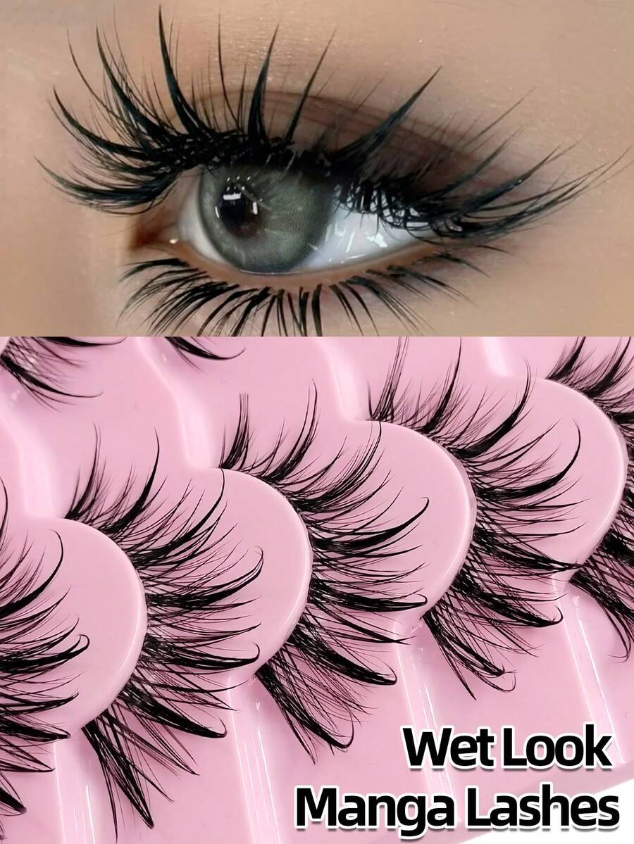 Rikuaild 7 Pairs New Moist Feeling Natural Faux Mink Eyelashes, Fashionable Cartoon Style Spiky Lashes, Fluffy False Eyelashes For Cosplay, Makeup, Party - Comic wet eyelashes - View 1