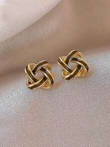 4 Pairs Minimalist Fashion Unique Design Elegant Knotted Glazed Earrings Set, Suitable For Casual, Gathering, Party Wear (Excluding Gift Box) - Multicolor - View 9