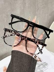 2 Pairs Plastic Black & Transparent Gray Geometric Full-Rim Eyeglasses, Suitable For Daily Life, Office, Music Festivals, Dates And All Face Shapes - 2pcs Black and White Tofu Pudding - View 4