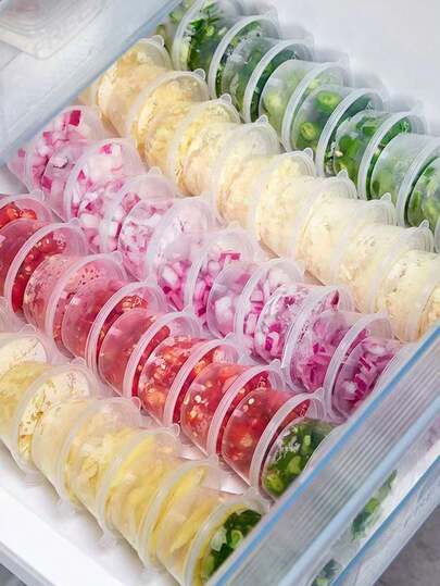 Hộp nhựa có nắp đậy, dung tích 25ml/50ml/100ml, thích hợp để đựng đá viên chanh dây, đá viên chanh, nước tương, nước sốt salad, mù tạt, mật ong, ớt và các nguyên liệu chuẩn bị bữa ăn khác. Có thể đóng kín và xếp chồng lên nhau.