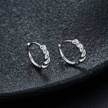 1对铜质男士日常通勤耳环，编织百搭设计圈形耳环 - 銀色 - 查看 4