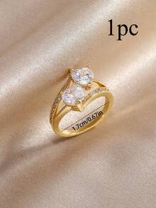 方晶锆石心形装饰戒指情人节 - 彩色 - 查看 6