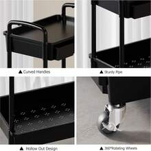 3 Tier Rolling Utility Cart Organizer With Removable Drawer, Stable And Sturdy Black Rolling Storage Carts With 2 Lockable Wheels For Bathroom, Kitchen, Snack, Craft, Makeup, Baby Essentials,Christmas Gifts - 黑色 - 查看 10