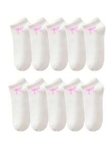 5/10/15 双男女通用舒适百搭纯色黑/白/灰蝴蝶结踝袜 - 彩色 - 查看 7