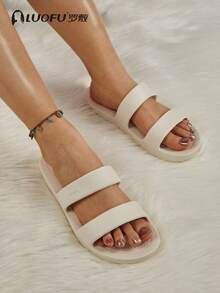 luofu 女士新款拖鞋沙滩凉鞋度假休闲时尚拖鞋夏季EVA平底鞋室内家居防滑拖鞋 - 杏色 - 查看 5