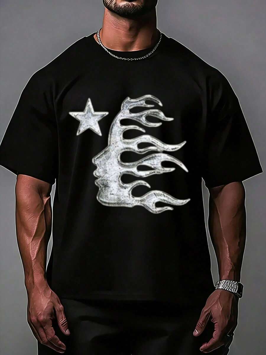 Hellstars Path To Paradise Abstract Y2K Graphic T-Shirt,220g 100% Cotton,Round Neck Short Sleeve,Black Streetwear Essential For Summer Going Out,Unisex Style - màu đen - Xem 1