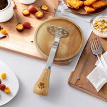 1pc Stainless Steel & Wooden Handle Mini Bear Potato Masher, Mashing Tool For Baking, Home Kitchen Gadget - Silver - View 2