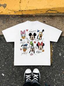 Disney Y2K Style Classic Characters Group Photo Signature Short Sleeve T-Shirt - 白色 - 查看 2