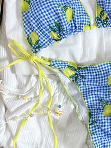 2026 热带印花荷叶边系带比基尼两件套泳衣，夏季海滩度假 - 彩色 - 查看 5