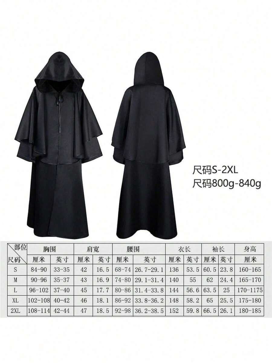 Nouveau costume d'Halloween : cape de Grim Reaper, costume médiéval pour hommes adultes, longue cape de cosplay. - Robe longue et cape - noires - Voir 1
