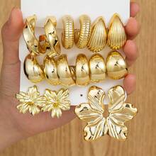 6-18件套时尚金属质感C形、花朵形、螺丝形耳环，适合女性日常、节日、派对佩戴，轻盈的CCB材质，女士时尚耳环套装 - 彩色 - 查看 8