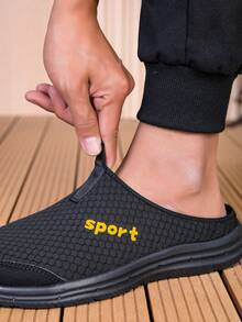 Men's Breathable Mesh Slip-On Casual Sports Non-Slip Shoes - Black - View 7